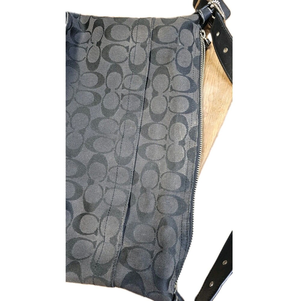 Vintage Coach Signature Black Jacquard Hobo Shoulder Bag Leather Trim Y2K - Picture 10 of 10